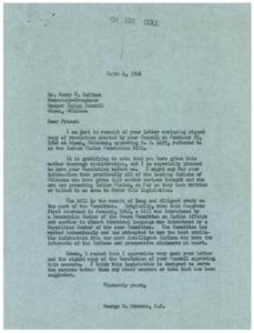 Support for Indian Claims Commission Bill: A Letter from the Quapaw Indian Council, 1946-02-25 - 1946-02-25
