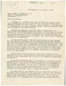 Proposed Legislation for Settlement of Indian Claims: A Memo to Congressman George B. Schwabe, 1946-05-01 - 1946-05-01