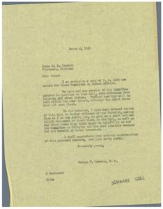 Request for Input on H.R. 1198: A Letter from George B. Schwabe, M. C., 1945-03-09 - 1945-03-09