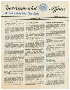 Governmental Affairs: September 1, 1945 - Vol. 2, No. 177 - Home Building Controls, Inventory Controls, Pricing New Automobiles, 1945-09-01 - 1945-09-01