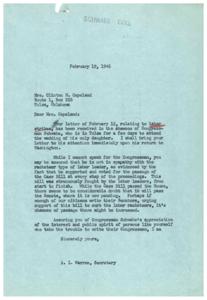 Supporting Legislation to Curb Labor Strikes: A Letter to Mrs. Clinton M. Copeland, 1946-02-12 - 1946-02-12
