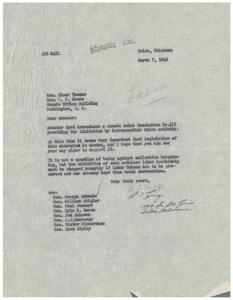 Support for Senate Joint Resolution No.133: Limitation on Irresponsible Union Activity, 1946-03-07 - 1946-03-07