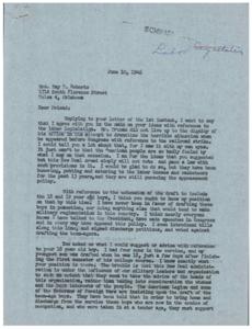 The Labor Legislation Debate: Correspondence between Mrs. Ray T. Roberts and Mr. Schwabe, 1946-06-01 - 1946-06-01