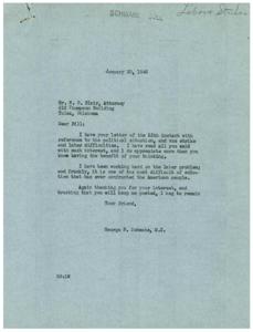 Political Strategy and Labor Solutions: Correspondence between George B. Schwabe and W. B. Blair, 1946-01-30 - 1946-01-30