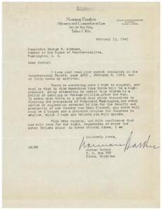 Concerns Regarding Foreign Policy After the War: Letter to Honorable George B. Schwabe, 1945-02-06 - 1945-02-06