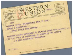 Telegraph Message Urging Support for HR 1752, 1946-01-01 - 1946-12-31