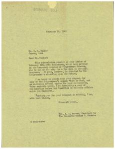 Response to Requested Materials for Mr. E. C. Wacker from Congressman Schwabe&#39;s Office, 1945-02-16 - 1945-02-16