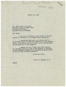 Correspondence Regarding the Equal Rights Amendment Between Oklahoma League of Women Voters and Representative George Schwabe, 1944-01-08