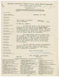 Opposition and Critique of the &#39;Equal Rights&#39; Amendment: A Call for True Equal Opportunities for Women, 1946-12-17