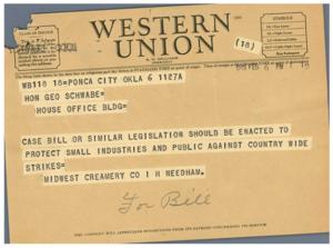 Support for Case Bill HR-5262: Western Telegrams Urging Action, 1946-01-01 - 1946-12-31