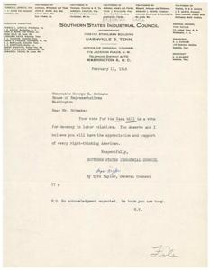 Southern States Industrial Council: Supporting the Case Bill, 1946-02-11 - 1946-02-11