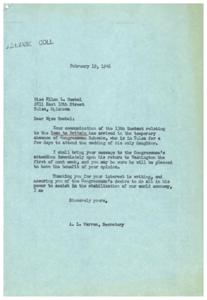 Support for World Economy: A Letter to Congressman Schwabe, 1946-02-19 - 1946-02-19