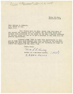 Support for the Seamans Bill of Rights: A Letter to Honorable  George B. Schwabe, 1945-01-01 - 1946-12-31