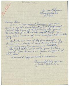 Request for Support of Bill HR-5256 from Merchant Seaman Junior Robinson, 1945-01-01 - 1946-12-31
