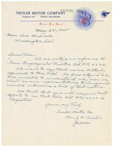 Letter to Oppose HR 2232: A Statement from Schwabe Tressler Motor Company, 1945-05-25