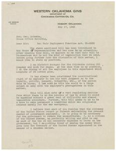 Opposition to HR-2232: A Letter from Joe Briscoe, District Manager of Western Oklahoma Gins, 1945-05-17
