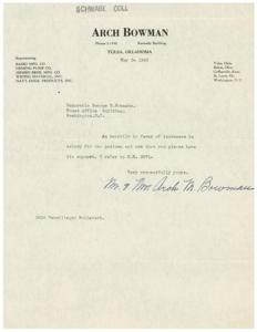 Support for Postmen Salary Increase: A Letter from Schwabe Coll Arch Bowman, 1945-01-01 - 1946-12-31