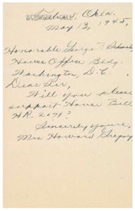 Support Needed for Haven Bill HA 2071, 1945-01-01 - 1946-12-31
