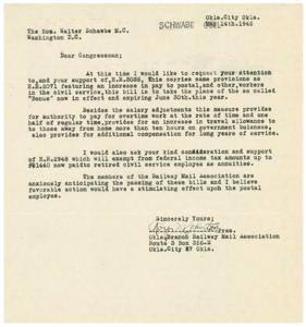 Request for Legislative Support for Postal Workers in Oklahoma City 57 Okla., 1945-01-01 - 1946-12-31