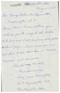 Support Needed for Postal Workers&#39; Pay: A Letter to George Schwabe, 1945-01-01 - 1946-12-31