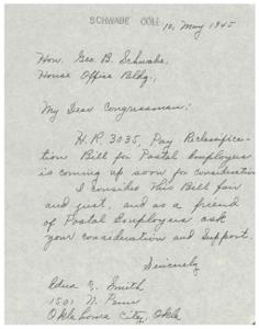 Support Needed for H.R. 3035: A Letter to Congressman Schwabe, 1945-01-01 - 1946-12-31