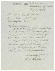 Support for H.R.3035: A Letter to Congressman George. B Schwake, 1945-05-09