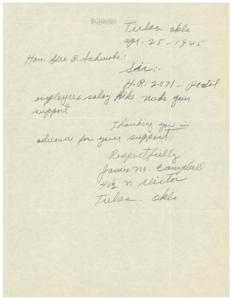 Urgent Request for Support: H.R. 2071 Postal Employee Salary Increase, 1945-01-01 - 1946-12-31