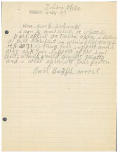 Mail Carrier&#39;s Request for Support of Bill H.R. 2071, 1945-01-01 - 1946-12-31