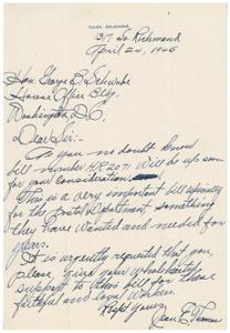 Urgent Request for Support of Bill H.R.2071 for Postal Workers, 1945-04-24