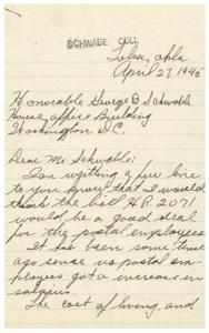 Request for Support of Bill HR. 2071 for Postal Employees, 1945-04-27
