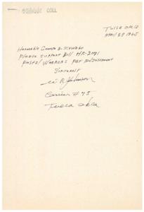 Urgent Request for Support of Bill HR-2071 from Carrier #75, 1945-01-01 - 1946-12-31