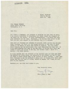 Support Needed for Bill HR-2071: A Letter to Honorable  George Schwabe, 1945-04-28