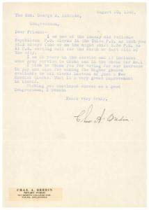 Gratitude for Congressional Support: A Letter from a Tulsa P.O. Clerk, 1945-08-20