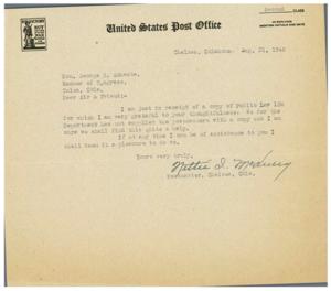 Title: Appreciation for Public Law 134 and Offer of Assistance, 1945-01-01 - 1946-12-31