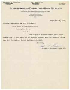 Support Request for Retired Postal Employees Bill, 1945-09-19