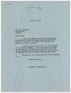 Supporting Postal Employees: A Letter from George B. Schwabe, M.C., 1946-03-29