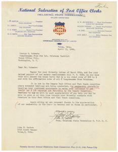 Supporting the Salary Readjustment Bill: A Letter to Congressman George B. Schwabe, 1946-04-15