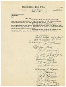 Urgent Appeal for Postal Employee Paychecks, 1945-01-01 - 1946-12-31
