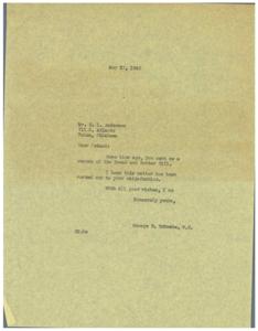 Update on the Bread and Butter Bill: A Letter from George B. Schwabe, M.C., 1946-05-27