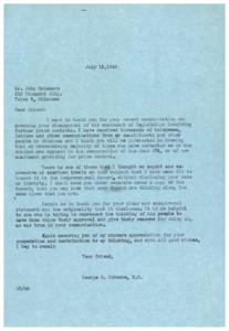 Thank You for Your Opposition: A Letter from Congressman George B. Schwabe, 1945-01-01 - 1946-12-31
