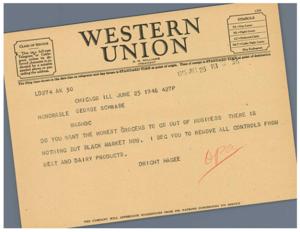 Class of Service Western Symbols: Telegram Concerning Black Market Issues, 1945-01-01 - 1946-12-31