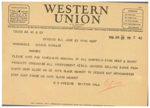 Urgent Request For Control Removal: Telegram To Honorable George Schwabe, 1945-01-01 - 1946-12-31