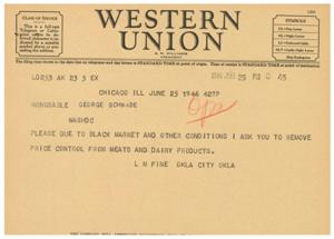 Urgent Request to Remove Price Control on Meats and Dairy Products, 1945-01-01 - 1946-12-31