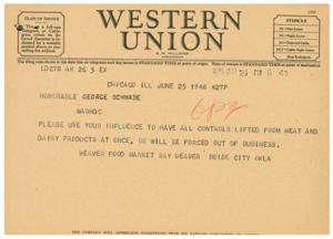 Urgent Request for Control Lift on Meat and Dairy Products, 1945-01-01 - 1946-12-31