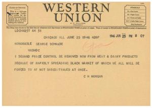 Urgent Request for Removal of Price Control on Meat and Dairy Products, 1945-01-01 - 1946-12-31