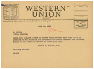 Urgent Message: Charge to the Account of Class of Service Desired, 1946-06-29