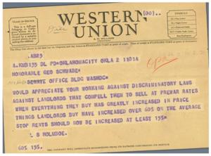 Title: Advocating Against Discriminatory Laws for Landlords, 1945-01-01 - 1946-12-31