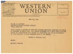 Urgent Telegram: Position on Livestock Decontrol, 1946-07-18