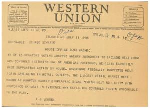 Telegram Urging Action on OPA Meat Controls, 1945-01-01 - 1946-12-31
