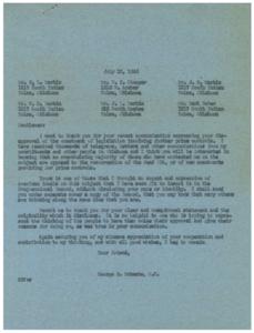 Gratitude for Opposing Price Controls: A Letter from Congressman George J. Schwabe, 1946-07-12